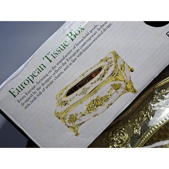European Style Gold Tissue Box Ornamental Gold Toned Grandma Decor Deadstock - Picture 5 of 10